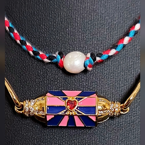 Necklace on multicolored silk cord - Picture 2 of 5